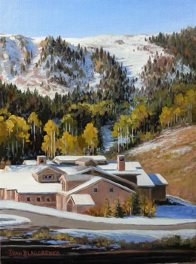 Houses next to the slopes in winter