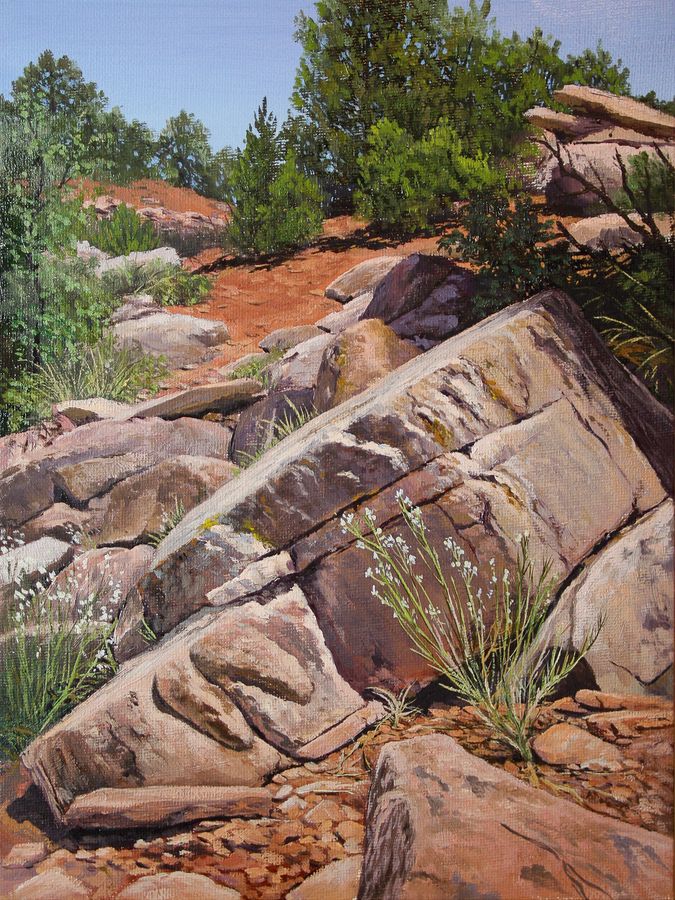 Red rock formation lit by the sun